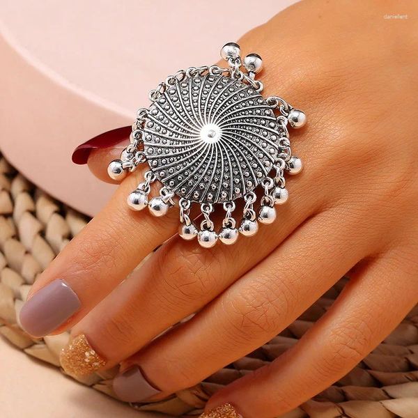 Clusterringe Vintage Tibetan Silber Farbe Finger für Frauen Böhmischer großer runder Ehering Ring Einstellbar Party Festival Schmuck