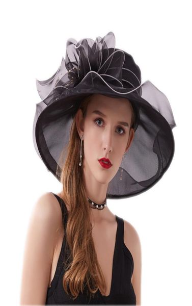 Cappello da donna alla moda Cappello da organza da sposa Cappello da fiore da chiesa Elegante Cappello da derby del Kentucky Cappello da donna pieghevole a tesa larga9902402