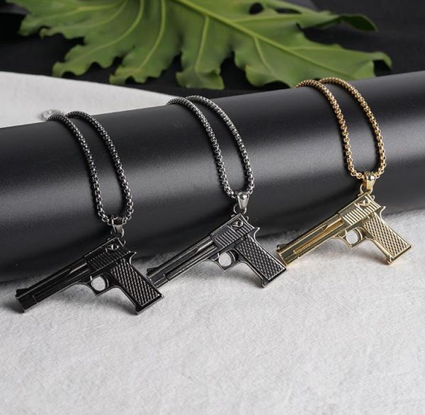 Neue Uzi Gold Kette Hip Hop Lange Anhänger Halskette Männer Frauen Mode Marke Gun Form Pistole Anhänger Maxi Halskette HIPHOP Schmuck3277384