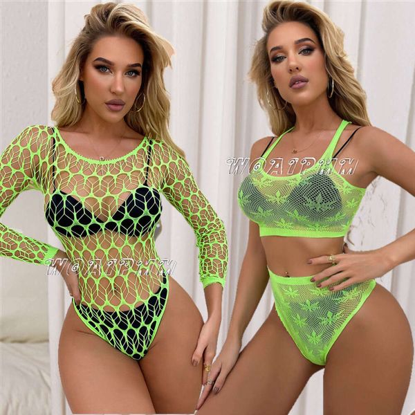 Novo verde fishnet ternos do corpo traje roupa interior feminina sexy malha perspectiva collants lingerie roupas senhoras roupa de dormir erótica sexy