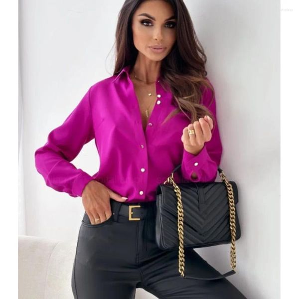 Damenblusen, Damen-Slim-Fit-Hemd, OL-Top, schicke einreihige, solide Damenbluse, elegante Pendel- und Business-Bluse