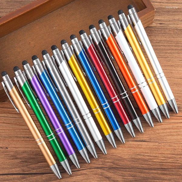 500 pçs/lote 2 em 1 caneta esferográfica de metal com ponta stylus telas sensíveis ao toque universais material escolar de escritório capacitivo