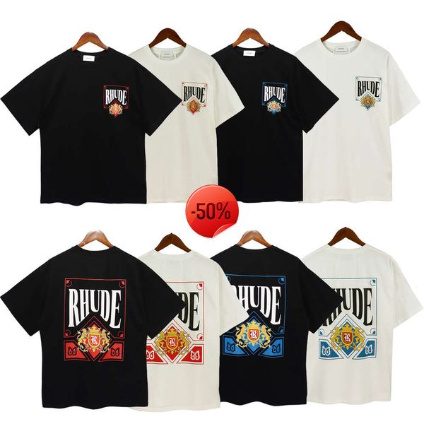 Rhude 40off~ Magliette artigianali da uomo Magliette da uomo estive Magliette firmate di moda Street Casual Manica corta T-shirt stile spiaggia Camicia con stampa in cotone 23SS