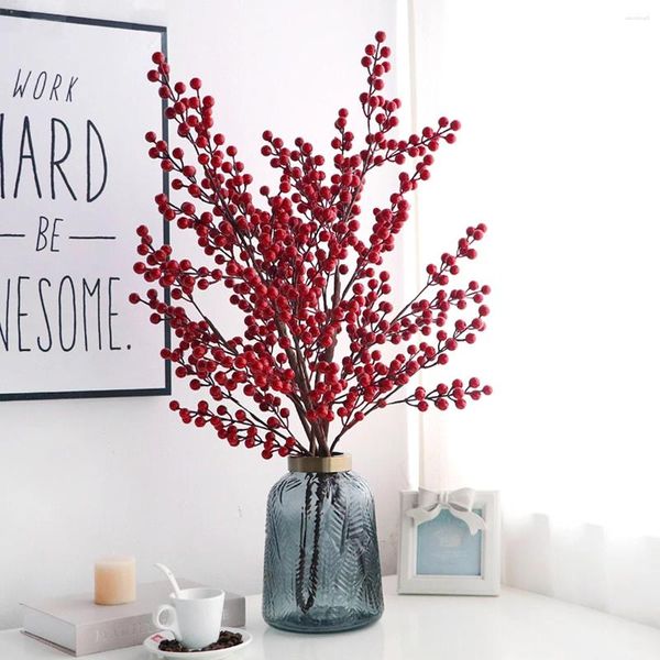 Flores decorativas simulação de natal bagas buquê galho corte falso berry ramos para decoração guirlanda