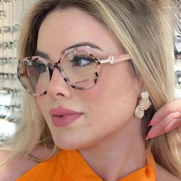 Sonnenbrille Damen Brille Mode Anti-Blaulicht Retro Polygon Großer Rahmen TR90 Einfarbig Straße Schießen Pendler