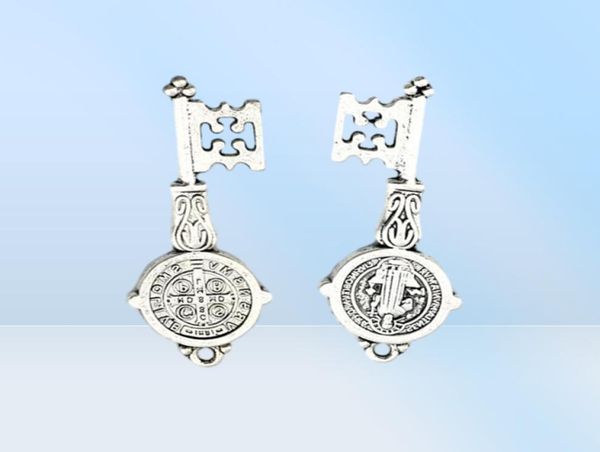 Pendenti con ciondoli chiave medaglia Benedict per creazione di gioielli collana braccialetto accessori fai da te 16,5x41mm argento antico 100 pezzi A-5809487803