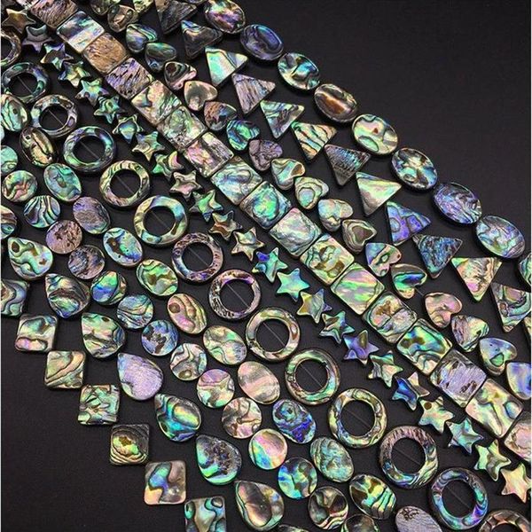 LOTTO Arcobaleno Paua Abalone Shell Moneta ovale quadrato Goccia Cuore rettangolo Lacrima Triangolo ovale Ciambella Stella Diamante Perline Gioielli Makin301q