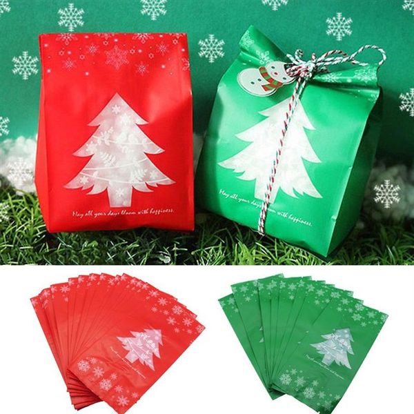 Sacchetti regalo di Natale Albero di Natale Sacchetto di imballaggio in plastica Fiocco di neve Contenitore di caramelle di Natale Capodanno Bomboniere per bambini 20 pezzi268P