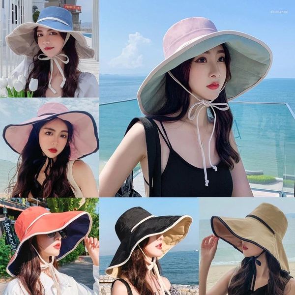 Berets moda protetor solar chapéu de pescador com balde de corda à prova de vento para sol all-match verão uso diário manhã worko