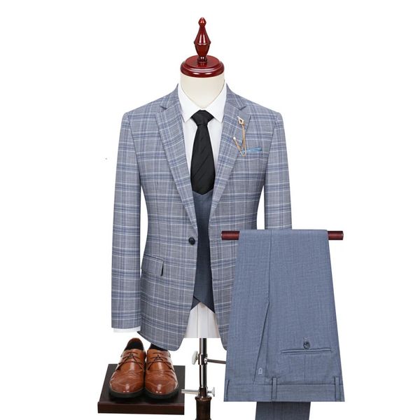 Ternos masculinos blazers highend europeu e americano terno de casamento terno colete calças moda allinone xadrez conjunto de três peças 231211