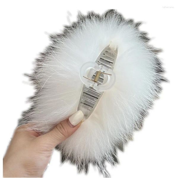 Grampos de cabelo coreano fofo pele real pelúcia caranguejo grampos outono inverno doce cor pino barrette acessórios femininos