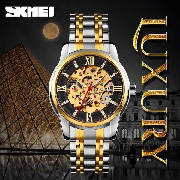 Spiral Watch Business Crown Erkekler Paslanmaz Çelik Yuvarlak Tek Kol Metal Metal Hollow Otomatik Mekanik İzleme 267s