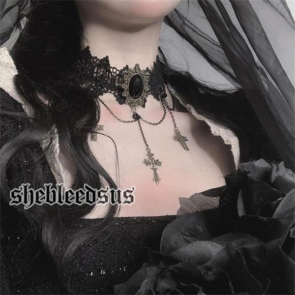 Gargantilha elegante vintage princesa laço preto gótico colar pulseira estilo lolita pingente corrente cosplay presentes para mulheres