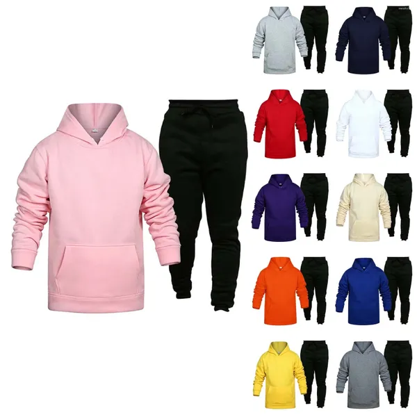 Conjuntos de corrida moda masculina casual velo com cor duas peças com capuz bolso renda pulôver camisola calças tux terno masculino lã cobalto smoking conjunto