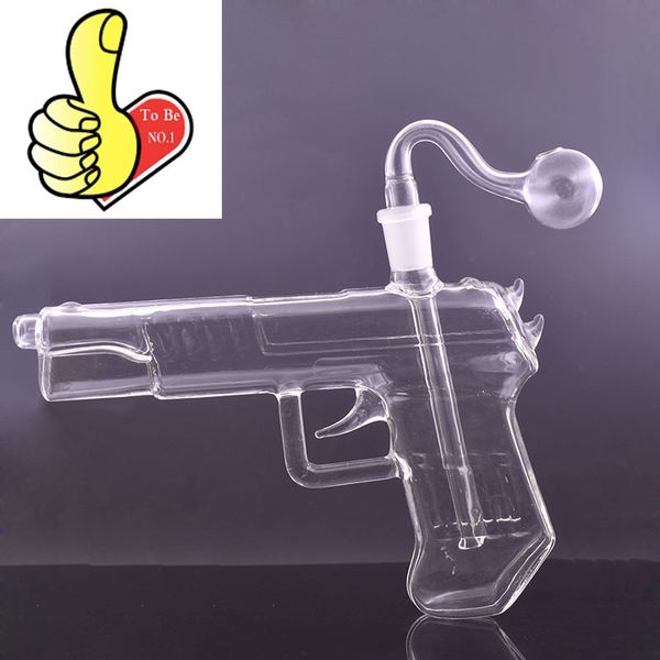 Atacado MINI Criativo GUN Forma Hookah Vidro Tabaco Cachimbo de Água Dab Rig Hookah Bong com 14mm Masculino Queimador de Óleo ou Fumar Tigela de Erva Seca