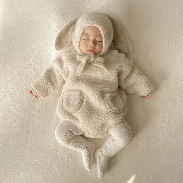 Strampler Herbst Winter geborenes Baby Plus Samt Warm Langarm Body Junge Mädchen Infant Solid Fleece Dicke Onesie Kleinkind Kleidung 231211