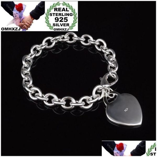 Armreif Omhxzj Großhandel Persönlichkeit Armreifen Mode Frau Mädchen Party Geschenk Silber Herz Charme Dicke Kette 925 Sterling Armband Br73 Drop Dhg5A