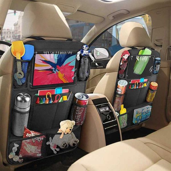 Organizzatore multifunzionale per seggiolino auto Borsa portaoggetti multitasca con retro in feltro e tessuto Oxford con protezione per supporto tablet per bambini