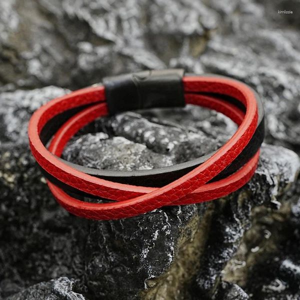 Braccialetti con ciondoli Bracciale in pelle con croce dal design classico alla moda per uomo Regalo di gioielli maschili con fibbia magnetica in acciaio inossidabile nero