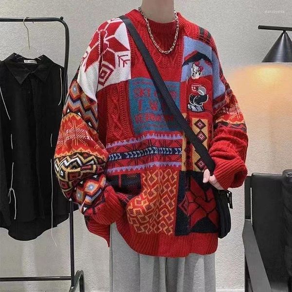 Maglioni da uomo Maglione natalizio Camicia invernale in peluche addensata e calda lavorata a maglia Instagram Hong Kong Maglieria allentata di marca di moda per coppie