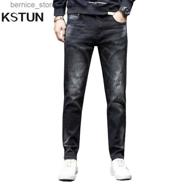 Jeans masculinos jeans homens calças jeans slim fit estiramento impresso letras hip hop streetwear novos jeans kpop moda calças masculinas de alta qualidade q231212