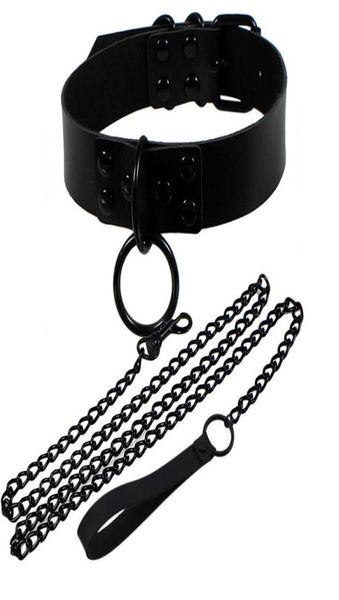 Chokers Mode Sexy Niet Frauen Mann Dunkelschwarz Punk Gothic Alter Slave PU Leder Traktion Seil Kette Bondage Halskette Schmuck2774133