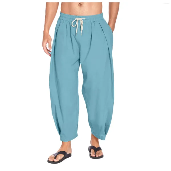 Pantaloni da uomo 2023 autunno cotone Harun coulisse capri casual leggeri pantaloni da yoga allentati da spiaggia tasca sportiva
