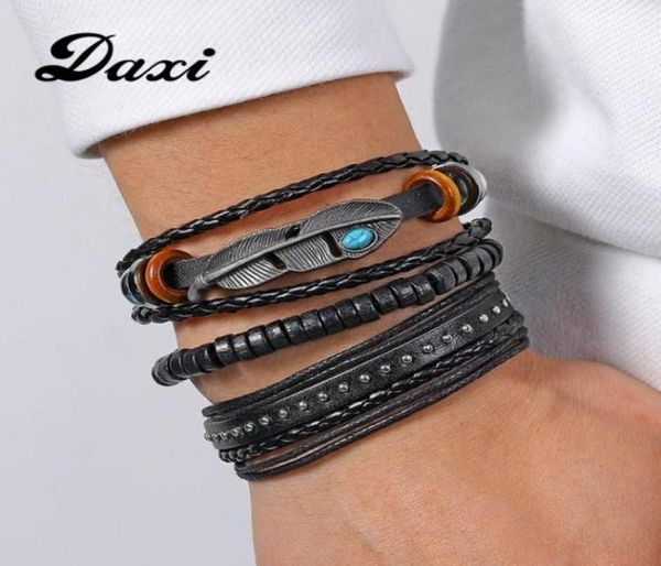 Daxi pulseira masculina fashion para homens, pulseira com pingentes, pulseira de couro trançado, acessórios masculinos, joia, presente 60469274704670