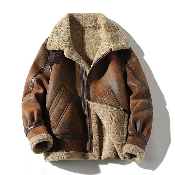 Мужская куртка из искусственного меха на осень-зиму, утолщенная брендовая кожаная куртка высокого качества плюс бархатная модная мужская куртка большого размера цвета хаки из искусственной кожи 231212