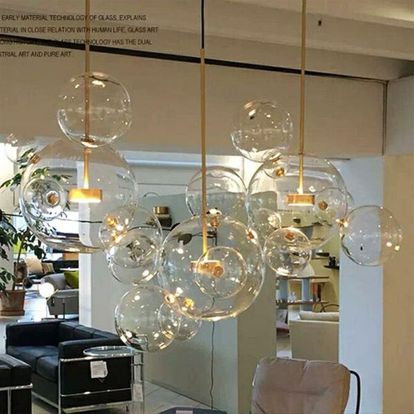 Lampadari da soggiorno con sfera di vetro trasparente lampadari art deco con paralumi a bolle Lampadario moderno con illuminazione per interni iluminacao282b