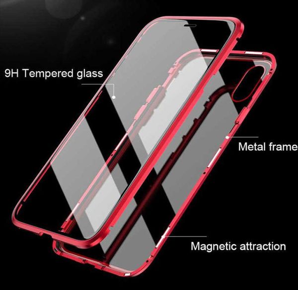 Ultradünne magnetische Adsorptionshülle, Metallrahmen vorne und hinten, gehärtetes Glas, Ganzkörper-Schutzhülle für iPhone 12 11 Pro XS Ma1353018