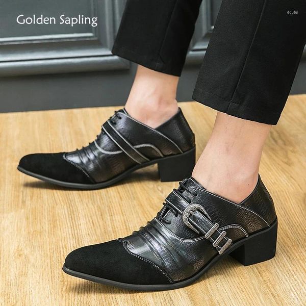 Модельные туфли, вечерние оксфорды с золотым саженцем, мужские деловые кожаные туфли дерби в стиле ретро, элегантные мужские свадебные туфли на высоком каблуке, повседневные деловые туфли
