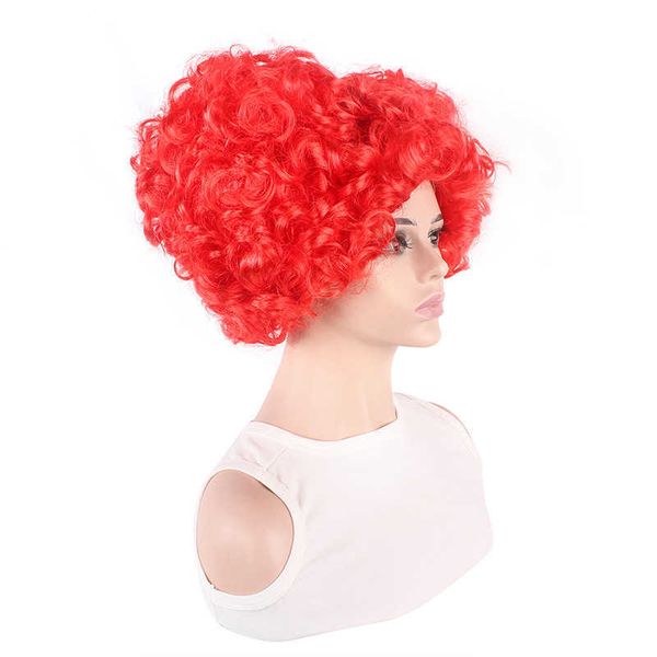Cosplay -Perücken 2 Perücken Königin der Herzen Cos Fluffy Short Curl Set Red Queen