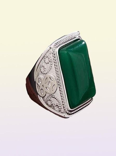 Ethnischer Smaragd-Edelstein-Ring, natürliche grüne Jade, Silber 925, Ringe für Männer, Hochzeit, Party, Retro, Vintage, feiner Schmuck, Geschenke 8165937