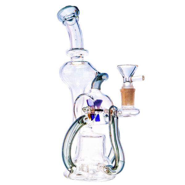 Bongos de vidro inebriantes Hookah / 9 polegadas Spinning Windmill Perc Recycler Bong Dab Rig 14mm Water Pipe