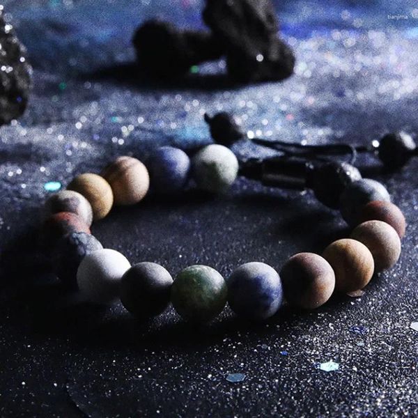 Strand pedra natural oito planetas grânulo pulseiras para homens mulheres universo sete chakra pulseira yoga energia galáxia solar pulseira jóias