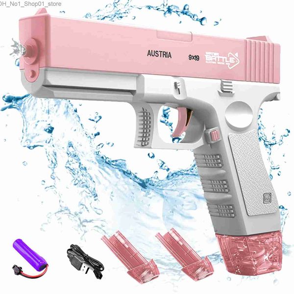 Giocattoli da bagno Pistola ad acqua elettrica Pistola automatica Glock Giocattolo da tiro Pistola ad acqua estiva completamente automatica Giocattolo da spiaggia per bambini Bambini Ragazzi Ragazze Adulti Q231212