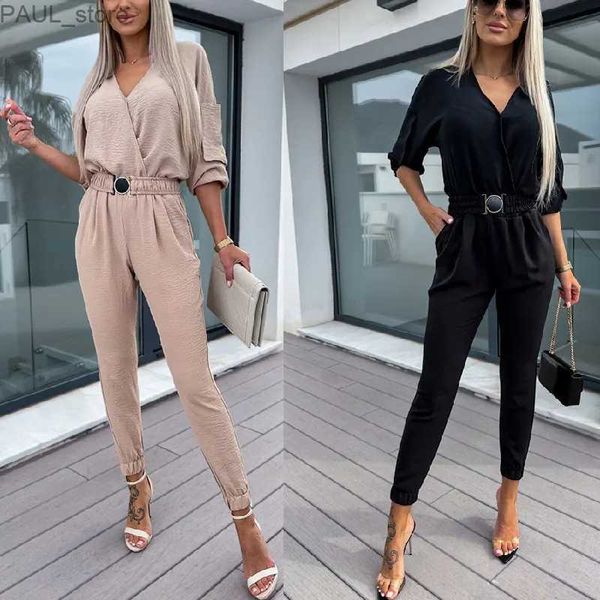 Kadın Tulumları Yük atanlar Yaz eğlence tarzı kadın pantolonlar tulum yüksek bel ince fit rahat pantolonlar vücut donna roupas feminas sosyal elegante romperl231212