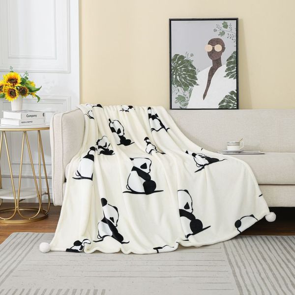 Cobertor doméstico de panda de desenho animado, cobertor de flanela dupla face, cobertor para sofá, dormitório estudantil espesso, cobertor de ar condicionado