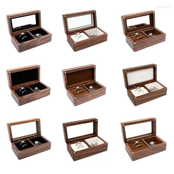 Bolsas de jóias multifuncional pequena exibição caixa de anel de madeira viagem para caso macio interior titular colar gif