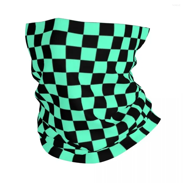 Bandanas xadrez padrão bandana pescoço gaiter para esqui ciclismo masculino feminino envoltório cachecol hortelã verde e preto xadrez bandana mais quente