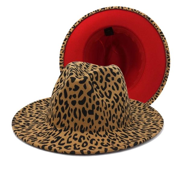 Cappelli Fedora da donna a tesa larga in feltro di lana con stampa leopardata con fibbia per cintura Cappello vintage trilby Panama piatto bicolore9365070