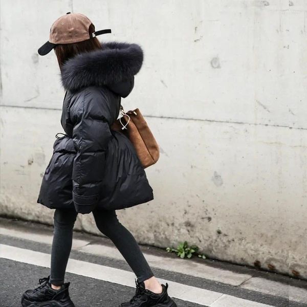 Piumino invernale per ragazze giacca in vera pelliccia per bambini sottile addensato caldo per bambini outfit adolescente nero lungo Parka XMP198