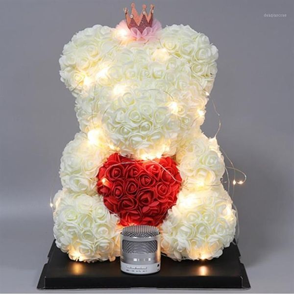 Couronnes de fleurs décoratives 25cm Rose Teddy Bear Fleur de mousse artificielle avec LED année lumineuse Saint-Valentin Cadeaux de Noël Boîte Maison W242B