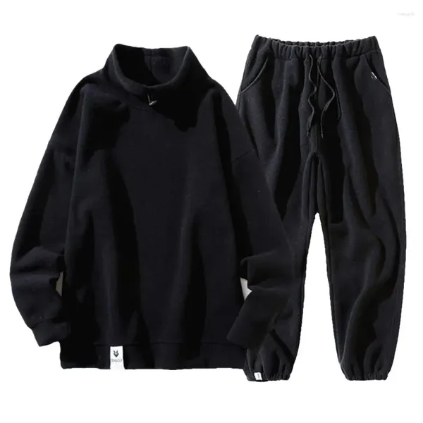 Lauf-Sets Männer Jogger Set Warme männer Mit Kordelzug Taschen Elastische Taille Einfarbig Trainingsanzug Sweatshirt Hosen