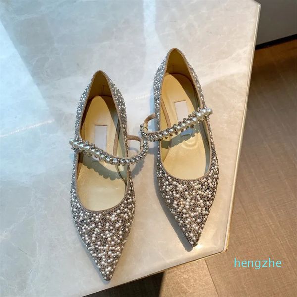 scarpe da donna firmate ballerine ballerine cavigliera tempestata di gemme scarpe eleganti con punta a punta di perle e strass