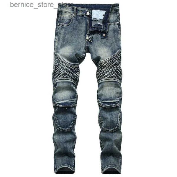 Jeans da uomo Denim Designer MOTO BIKE Jeans da moto dritti per uomo Taglia 42 Autunno Primavera Punk Rock Streetwear Pantaloni da equitazione con protezione per il ginocchio Q231213