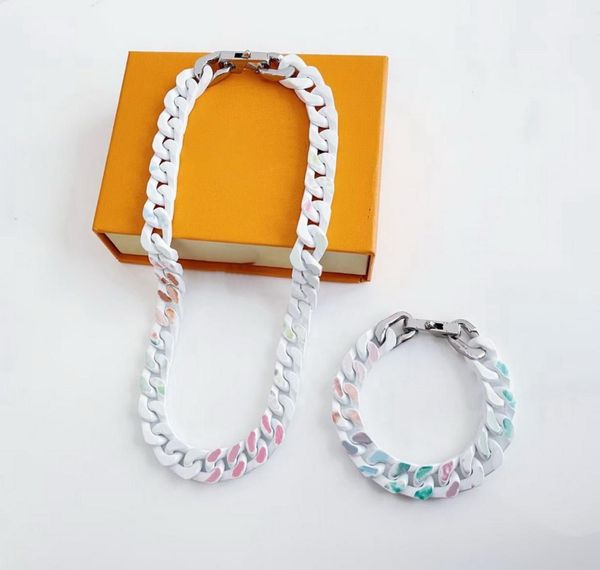 Europa America Nuovo stile Collana Bracciale da uomo inciso bianco e argento Hardware color stampa multicolore Modello catena in ceramica Lin9393839