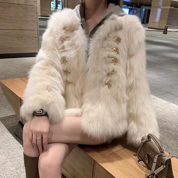 Женское меховое пальто 2023, зимнее короткое одно пальто в английском стиле