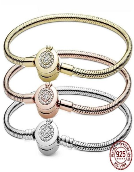 Lusso originale 100% argento sterling 925 braccialetto a catena gioielli di alta qualità adatti perline charms corona braccialetto per le donne autentico fai da te making7125915